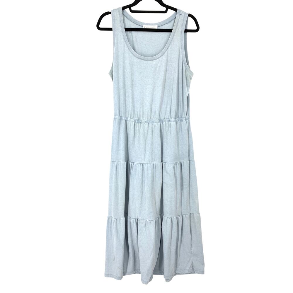 Lucky Brand Midi Dress Womens Large Light Blue Scoop Neck Tank Tiered Heathered